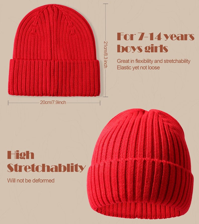 KDVOG Store Kids Merino Wool Beanie Hat,Unisex Children Warm Winter Cuffed Ski Caps Classic Knitted Skull Caps for Boys Girls 7-14Y - Image 5
